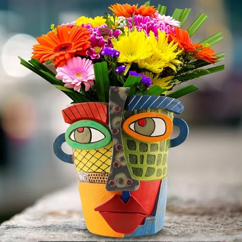 Picasso Abstract Resin Flower Pots Colorful Unique Face Planters Pots Head - color: Regular Face