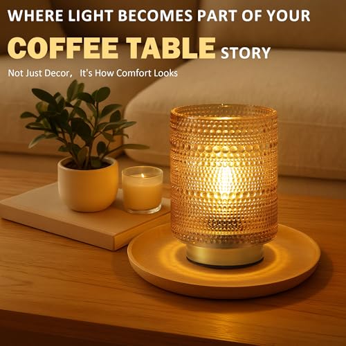 Battery Operated Decorative Lamp with Timer for Bedside/Bookshelf Decor,Cordless Small Accent Table Lamp with LED Warm Bulb for Nightstand/Entryway/Coffee Table/Office Cubicle/Dorm Room Decor(Gold) - color: Amber, size: 1 pack