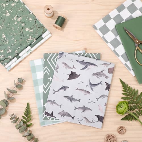Tigeen 8 Pcs Fat Quarters Fabric Bundles, Sage Mix Nature - style: Sage Mix Nature