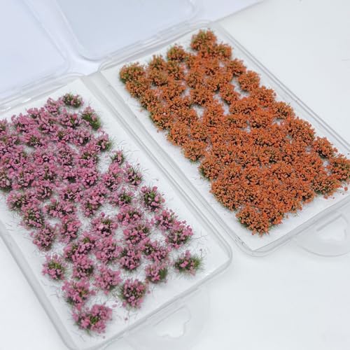 Woohome 106 Pcs DIY Miniature Colorful Flower Cluster Self Adhesive Flower Vegetation Groups Pink Orange Static Grass Tufts for Train Landscape Railroad Scenery Sand Military Layout Model - color: 2a