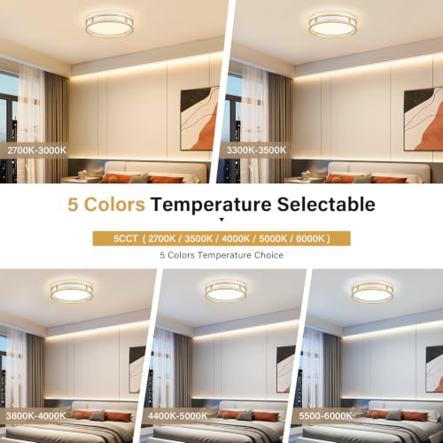Modern Flush Mount Ceiling Light, White Gold Dimmable Ceiling Light Fixture - color: White and Gold, size: 12.6in