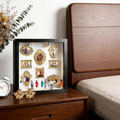 DIY Mini Museum Silhouette Box, Shadow Box Frame Kit with Gold Miniature Frames、Angel & Figurines, Custom Photo Family Memory Display Case Frame Set, for Anniversary, Wedding, Birthday & Home Decor