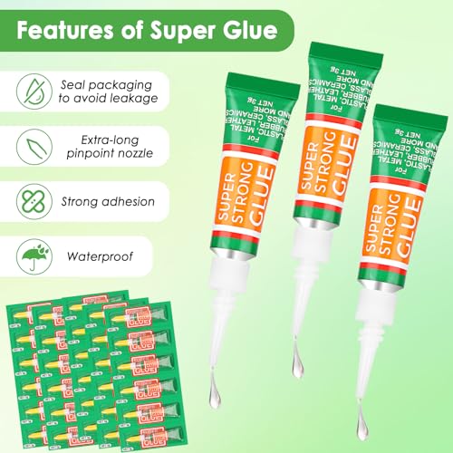 30 X 3G Multipack Superglue Cyanoacrylate Adhesive, Instant Bonding Mini Single Use Tubes for Plastic, Wood, Metal, School Crafts, Rhinestone Jewelry Permanent Repair - style: 30 X 3G，New