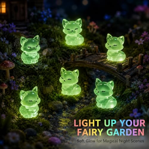 Glow in The Dark Fox Figurines for Fairy Garden - color: Purple Fox