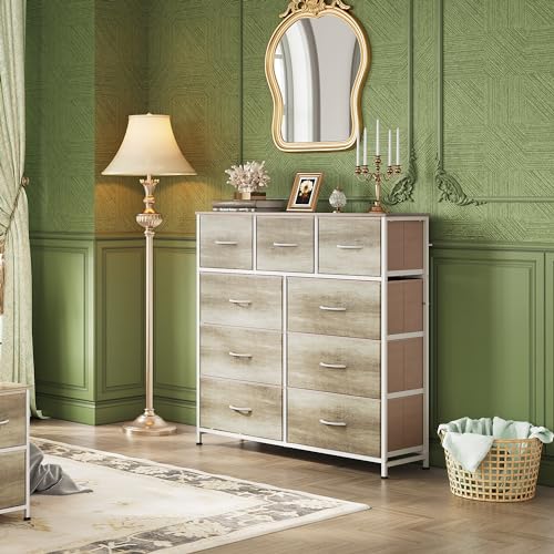 WLIVE Tall Dresser for Bedroom, 9 Drawer Chest of Drawers, Greige - color: Greige