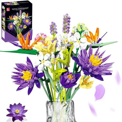 FANTASY&Co. Adult Botanical Collection - Enchanting Floral Elegance Building Art Set - 13 Assorted Flower Models (No Vase) - Premium Home Decor & Festival Gift for Family - style: Floral Elegance