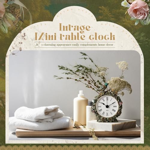 Kenning Vintage Mini Table Clock, 3.5 Inch Small Decorative Metal Non Ticking Analog Quartz Battery Operated Table Top Clock for Living Room Bedroom Bedside Desk Decor(Bird) - style: Bird