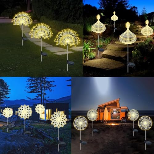 Solar Fireworks Lights for Outside, 200LED 8 Modes Fireworks Solar Lights, Fairy Garden Flowers Lights for Yard Pathway Wedding Party Christmas Diwali Garden Decor 2 Pack (Warm White) - color: Warm White
