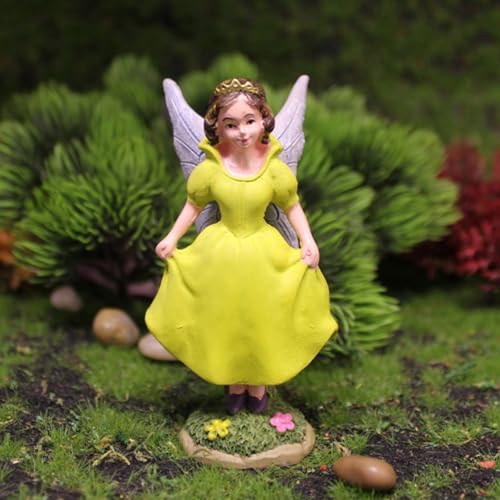Miniature Garden Fairy Set, 6 PCS Resin Figurines with Winged Fairy in Yellow Dress, Hedgehog with Smile Sign, White Ducks, Outdoor Indoor Decor - color: 6 Pcs Fairy Hedgehog Ducks Set