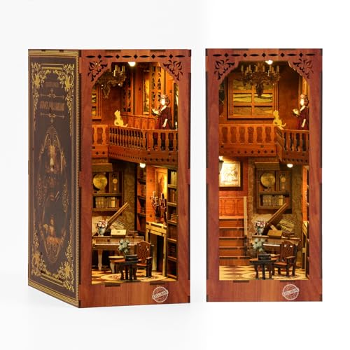 Book Nook kit,DIY Green Building Model Craft Kit with LED Lights,The Miniature Dollhouse Kit Tiny House for Adults Bookshelf.（Green Building） - color: Green Building