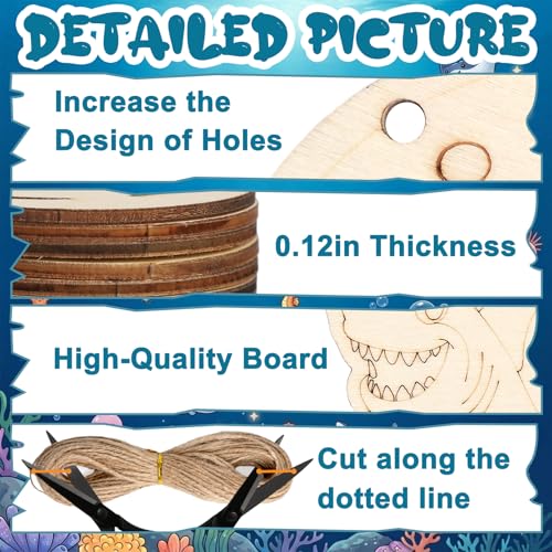 80PCS Unfinished Ornament Wood Crafts, Painting Blank Wooden Cutouts - color: Sea