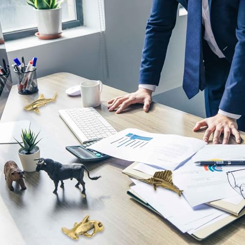 3Pcs Vintage Solid Brass Miniature Animal Figurine Desk Animal Ornament for Pet Enthusiasts Exquisite Collectible and Home Décor Accent (Shark + Swordfish 3 pcs) - color: Shark + Swordfish 3 Pcs
