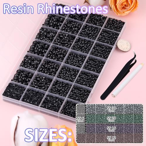30000Pcs Resin Rhinestones for Bedazzling with Tweezers, Black Rhinestones for Crafting with B7000 Jewelry Glue for DIY Crafts Clothing Tumblers Shoes Fabric Nail Art - color: Black, size: X-Large Pack + 1Pc Glue