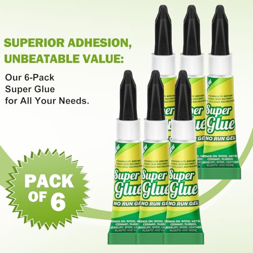 Super Glue Gel Clear 3 Gram (Pack of 6) for Plastic Metal & Wood – Instant CA Adhesive All Purpose Multipack, Cyanoacrylate Glue for Ceramic 3D Printing Shoe Crafts, Strong Bonding Single Use Minis - size: 6 x 3G