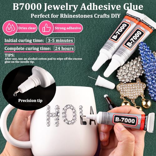 Resin Rhinestones for Crafting with B7000 Jewelry Glue, 2 Boxes Silver Clear Flatback Crystals with 3Pcs 10ml Glue for Bedazzling Crafts DIY Nail Art Makeup，Gems for Clothing Shoes - color: Silver Clear, size: 2 Small Pack with Glue