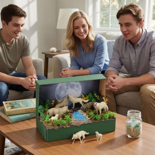 48 Pcs Woodland Wolf Diorama Kit Habitat Project Box Set - color: Wolf