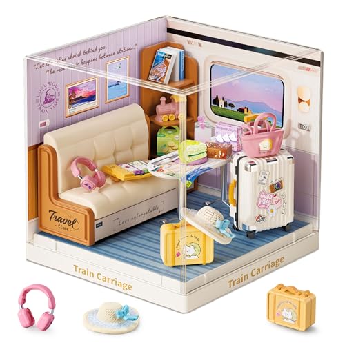 Train Carriage Super Miniature House Kit - DIY Plastic 3D Model Building Set for Teens, Build Your Own Cozy Train Scene with Dustproof Case, Creative Craft Gift for Girls Women - color: Train Carriage, size: Small