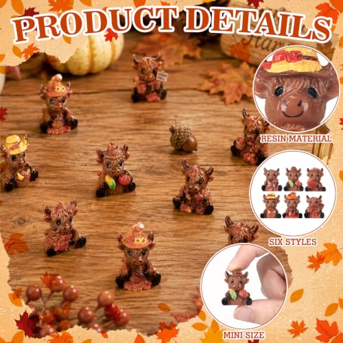 Yaomiao 60 Pcs Mini Fall Highland Cow Figurines Resin Highland Cow Statues - style: Fall Highland Cow