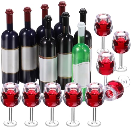IMIKEYA 18Pcs Miniature Wine Glasses and Bottles: 1:12 Scale Accessories Dollhouse Miniature Bar Mini Red Wine Bottles and Drink Cups for Crafts Decoration