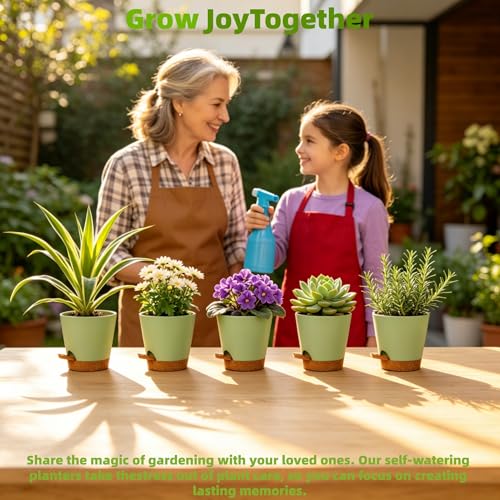 12 Pack 4 Inch African Violet Pots Self Watering, Self-Watering Planters with Drainage Holes & Reservoir, Green Brown Plastic Pots for Indoor Outdoor Plants, Succulents & Flowers - color: Green Brown, size: 4 inch 12pcs