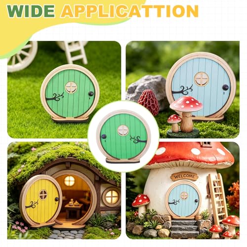 Fairy Garden Door Tree Dollhouse Wooden Door Miniature DIY Green - color: Green