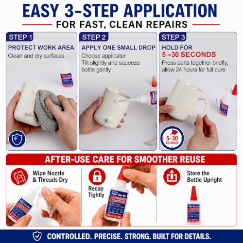 Precision Super Glue Kit, 1.06 fl oz (30g) — CA Glue with Anti-Clog Cap, 3 Metal Applicator Tips & 3 Extension Tubes — Fast-Setting Instant Adhesive for Plastic, Metal, Ceramic, Wood, Rubber & DIY
