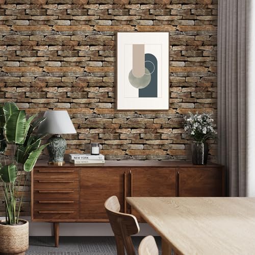 COMSTICKC 3D Faux Stone Wall Panels Peel and Stick, 10 Pcs 11.8" x 11.8" - color: Dark Brown