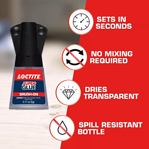 Loctite Super Glue Brush On Liquid, Clear Superglue for Leather, Wood, Metal, Crafts, & Repair, Cyanoacrylate Adhesive Instant Glue, Quick Dry - 0.17 fl oz Bottle, 2 Pack - size: 2 Pack