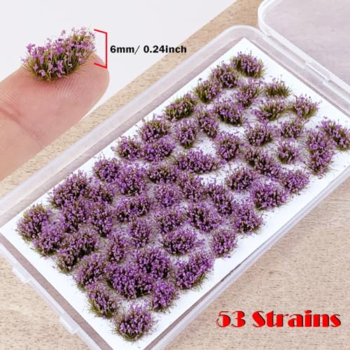 Woohome 53 Pcs DIY Miniature Flower Cluster Flower Vegetation Groups Purple Static Grass Tufts for Train Landscape Railroad Scenery Sand Military Layout Model Miniature Bases and Dioramas - color: Purple