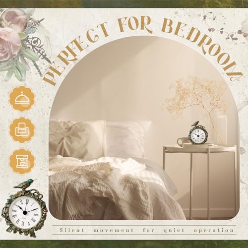 Kenning Vintage Mini Table Clock, 3.5 Inch Small Decorative Metal Non Ticking Analog Quartz Battery Operated Table Top Clock for Living Room Bedroom Bedside Desk Decor(Bird) - style: Bird