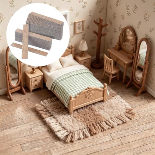 FINGERINSPIRE 80pcs Self-Adhesive Dollhouse Wood Flooring Peel 3.94x0.6inch BurlyWood Miniature Flooring Strips with Realistic Wood Grain for Adults DIY Mini House Craft Projects Dollhouse Accessory - color: Burlywood