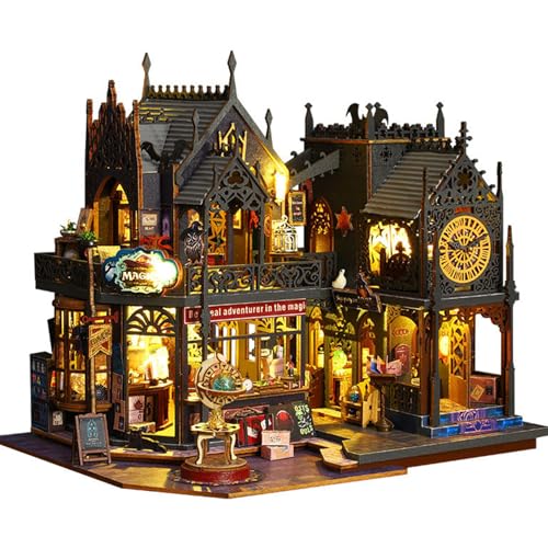 3D Wooden Puzzle for Adult, 3D Puzzle DIY Miniature House Kit for Adult, Booknook with LED Light, 3D Wood Puzzle Gifts for Family, Friend, Bookshelf Decor(Hollow Magic Castle) - color: Hollow Magic Castle