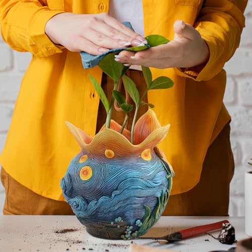 Starry Night Plant Pot - 6.8inch Unique Flower Pot - color: Colour-a