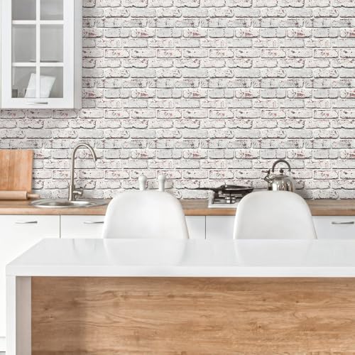 COMSTICKC 3D Faux Brick Wall Panels Peel and Stick, 10 Pcs 11.8" x 11.8" - color: Whitewash - 3