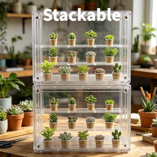 Mini Greenhouse Indoor, Clear Small Green House with Magnetic Door, Stackable Succulent Seed Starting Kit Children Nature Observation Station - size: 10.6"x 7"x 8"
