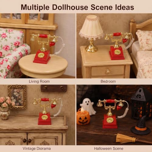 Dollhouse Miniatures 1 12 Scale Vintage Telephone Desk Accessories Decor - color: Red