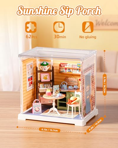 ROBOTIME Super Creator Kits, Plastic Mini House, Expandable Plastic Craf, DIY Miniature House Kit, Tiny Garden Making Kit Model Craft Hobby Unique Gift (Sunshine Sip Porch) - color: Sunshine Sip Porch