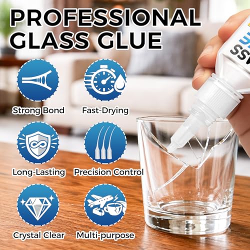 Glass Glue Clear, 30g Super Glue for Glass, Acrylic, Mirror, Jewelry, Crafts & Rhinestones Adhesive, Fast-Curing & Weatherproof
