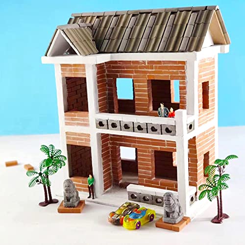 Cayway 300 PCS Mini Red Roof Tiles Set, Red Miniature Tiles with Scraper, Roof Fake Model Landscape Accessories Dollhouse Fake for DIY Dollhouse Bricks Diorama Fairy