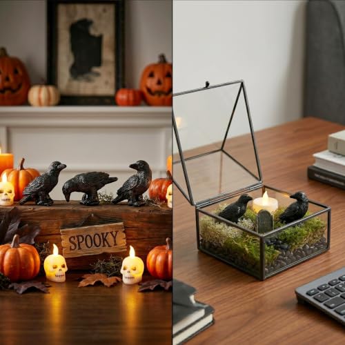 FESTGLOX 50Pcs Resin Mini Crows Figurines for Spooky Halloween Party Favors - color: Black Crows-50pcs