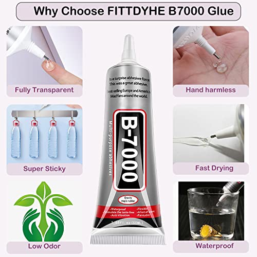 B7000 Jewelry Glue for Jewelry Making, FITTDYHE 2PCS 50ML/1.69 fl oz Clear B-7000 Glue Rhinestone, Multipurpose Super Adhesive for Phone Repair Nail Art Wood Glass Charms - color: 2 PCS × 50ml Each