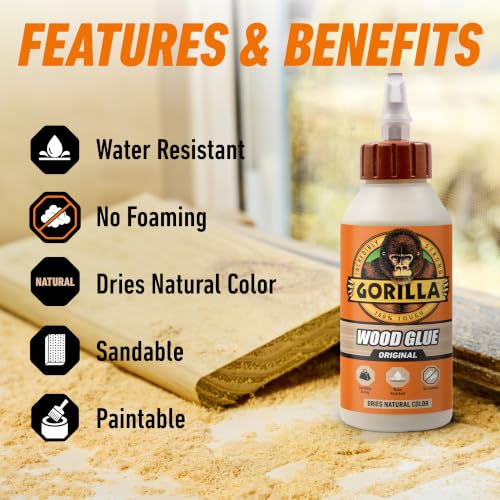 Gorilla Wood Glue, Fast Clamp, Water Resistant PVA, 8 Ounce (Pack of 12) - size: 8 Ounce (Pack of 12)