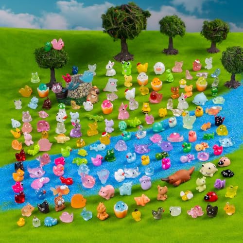 160pcs Mini Resin Animals Different 160 Styles Variety Tiny Small Animals Figure to Hide Luminous Glow in The Dark for Garden Dollhouse DIY Craft Decor Small Plastic Miniature Crafts Decor Aquarium