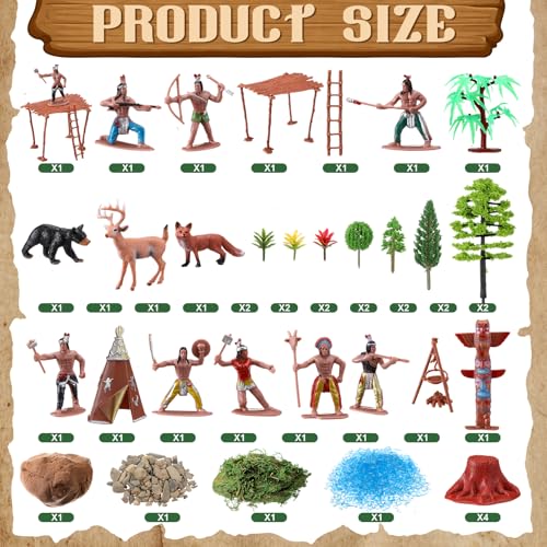 Teyva Daily 48 Pcs Native American Figurines Diorama Box Kit - color: Indian