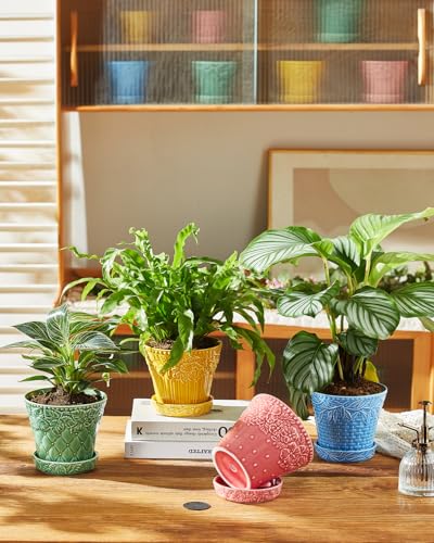 Metahom 5.8 Inch Ceramic Plant Pots, Flower Pots Set of 4, Assorted Colors - color: Assorted Colors, size: 5.8 Inch