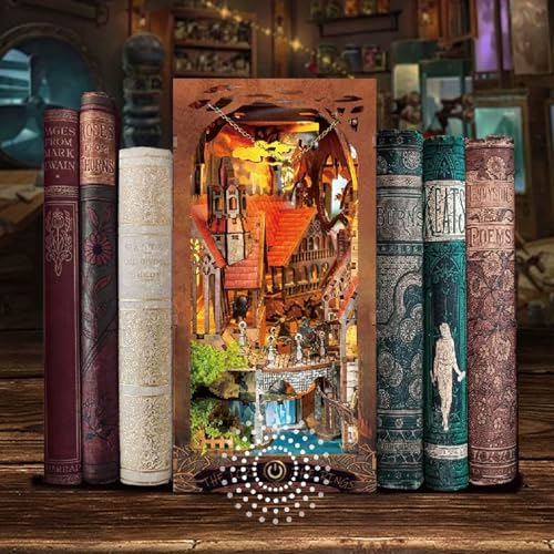Book Nook Kit, 3D Wooden Puzzle for Adult, 3D Wood Puzzle for Adult, Booknook with LED Light, Gifts for Family, Friend and Book Lovers, Bookshelf Decor(Dragon Valley of the Spirit Ring) - color: Dragon Valley of the Spirit Ring