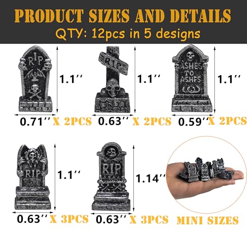 FESTGLOX Mini Tombstones for Crafts, Miniature Gravestones for Halloween - color: Black Tombstones--12pcs