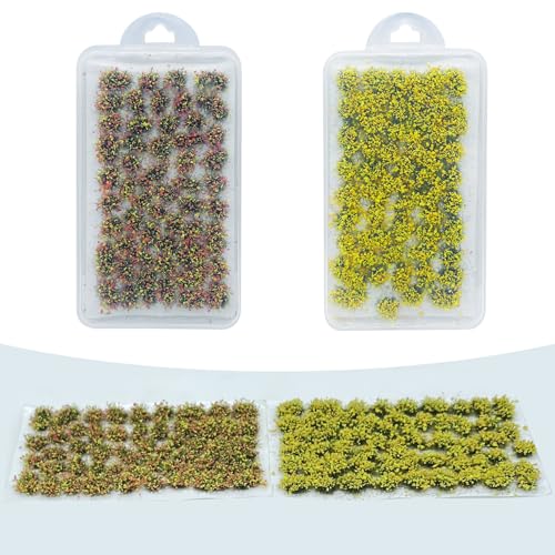 Woohome 4 Pack Miniature Colorful Flower Cluster Self Adhesive Flower Vegetation Groups Static Grass Tufts for Train Landscape Railroad Scenery Sand Military Layout Model - color: 4b