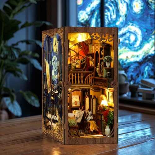 Book Nook Kit, 3D Wooden Puzzles for Adults, DIY Miniature House Kit for Adults, Booknook with LED Light, Gifts for Family, Friends and Book Lovers, Bookshelf Decor(World in a Frame) - color: World in a Frame