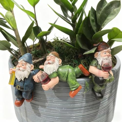 3-piece Fairy Garden Gnome Set, Beer-Drinking Gnome Resin Statue, Outdoor Decorative Item (Colorful) - color: Colorful